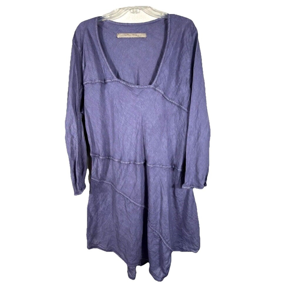 CYNTHIA ASHBY 100% Linen Dress Large Asymmetrical Purple Artsy LagenLook Minimal